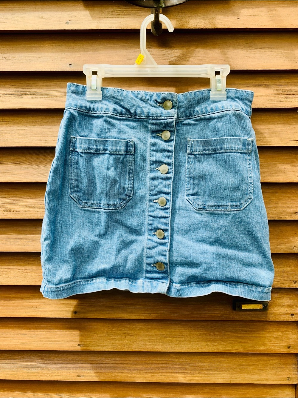 Casual Light Blue Denim Button-Front Mini Skirt